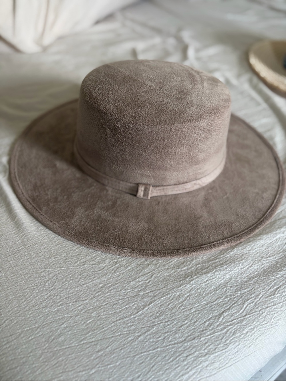 Women's Wide-Brim Suede Hat in Taupe